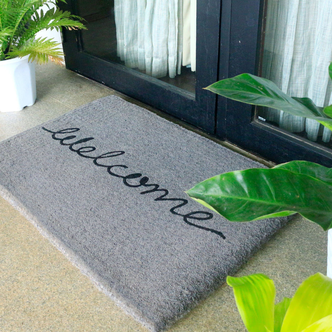 Grey Cursive 100% Coir Long Welcome Doormat - Fab Habitat , Doormats, [product_size],