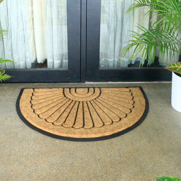 60x90 cm Kochi Decorative Half Round Rubber Bordered Coir Doormat - Fab Habitat , Doormats, [product_size],