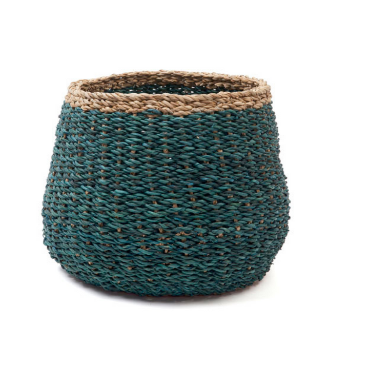 Ajni Blue Handmade 31 cm Natural Seagrass Storage Basket and Planter - Fab Habitat , Storage Baskets, [product_size],