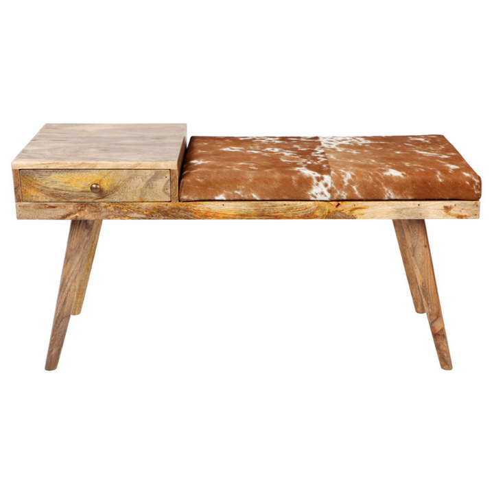 Aurora Hairon Leather & Wood Seating Bench with Drawer - 100 cm - Fab Habitat , Benches, [product_size],