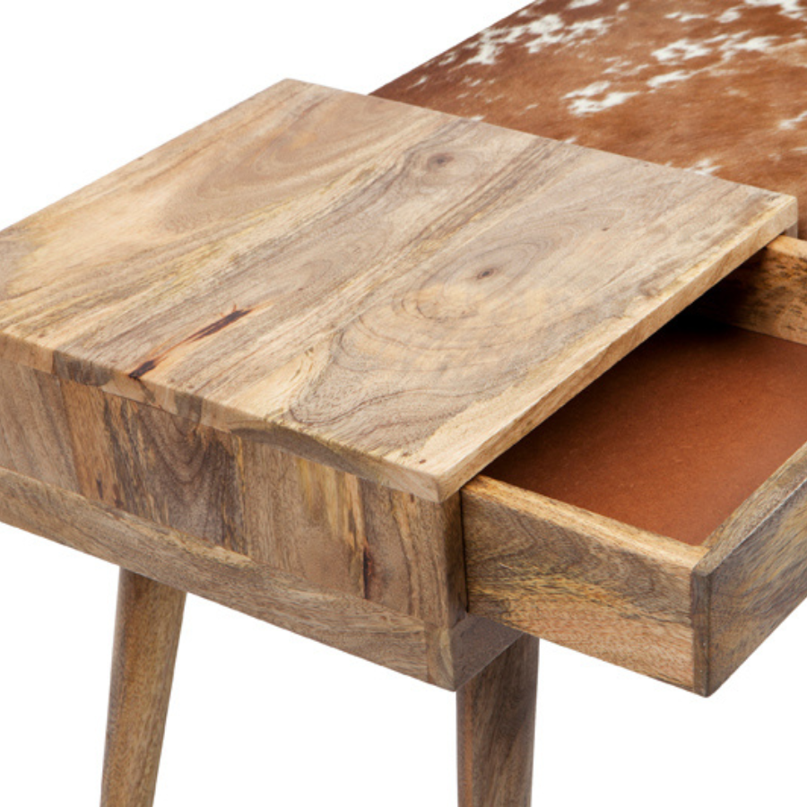 Aurora Hairon Leather & Wood Seating Bench with Drawer - 100 cm - Fab Habitat , Benches, [product_size],