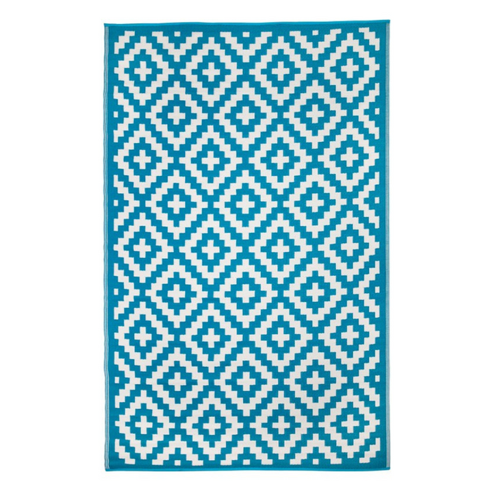 Aztec Teal and White Outdoor Rug - Fab Habitat , Recycled Plastic Rugs & Mats,