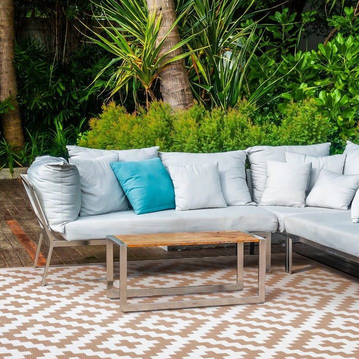 Aztec Beige and White Reversible Plastic Outdoor Large Rug - Fab Habitat , Recycled Plastic Rugs & Mats,