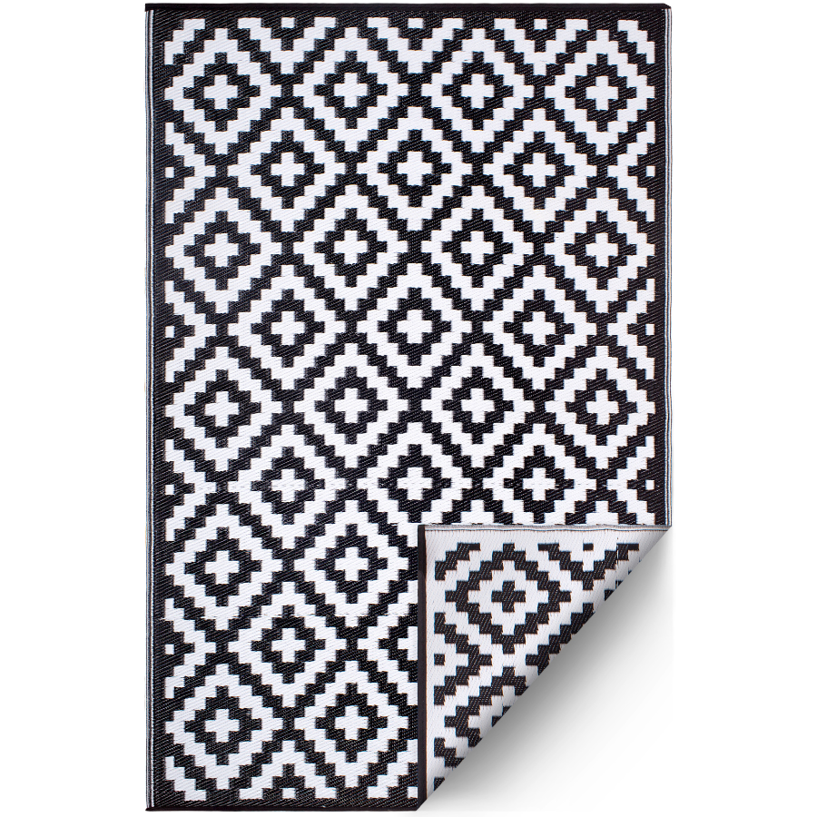 Aztec Black & White Monochrome Outdoor Picnic Rug - Fab Habitat , Picnic Rugs,