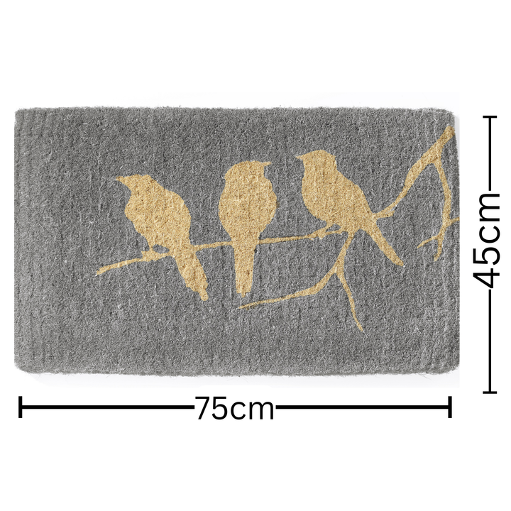 Birds On Branch Grey and Natural Coir Doormat