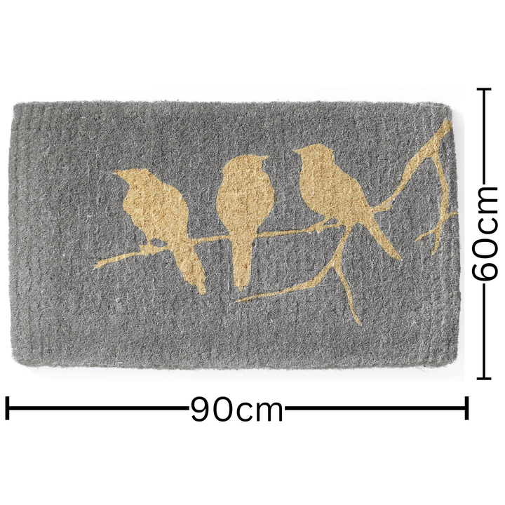 Birds On Branch Grey and Natural Coir Doormat