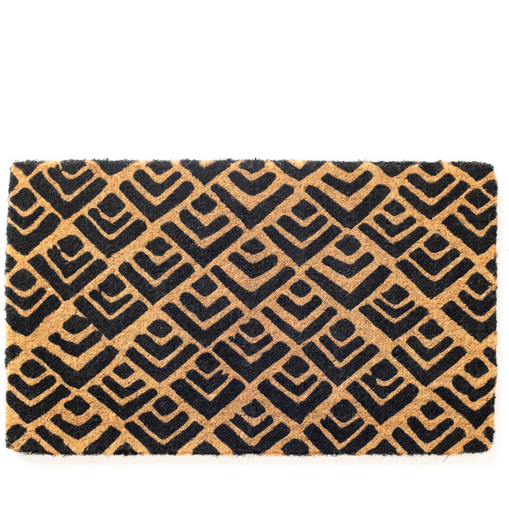 45x75 cm Block Print Natural and Black Geometrical Coir Doormat - Fab Habitat , Doormats, [product_size],