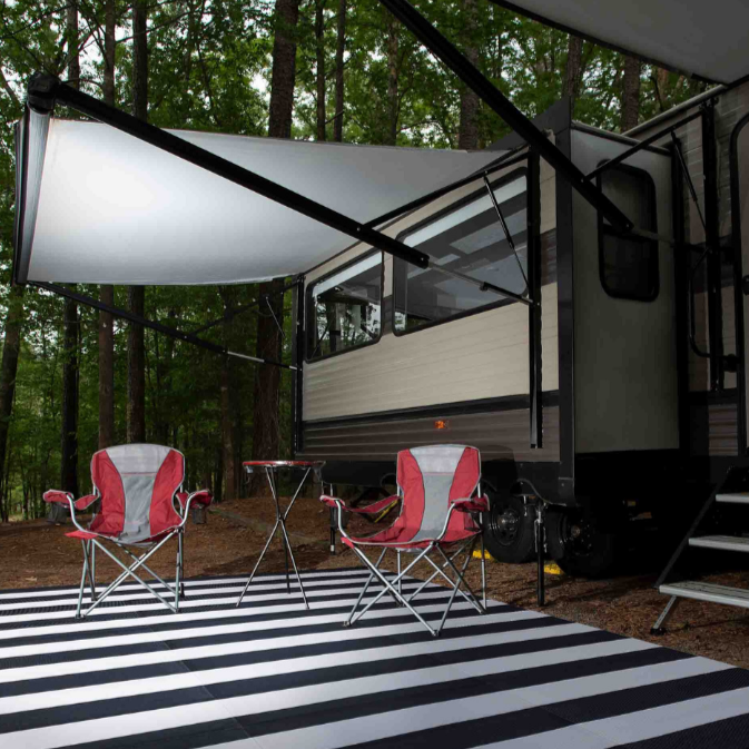 Brittany Black & White Stripes Foldable Waterproof Large Camping Mat - 270x360 CM - Fab Habitat , Camping Mats,