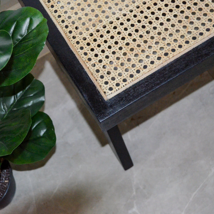 Byron Black 2 Seater Mango Wood Rattan Bench - Fab Habitat , Benches, [product_size],