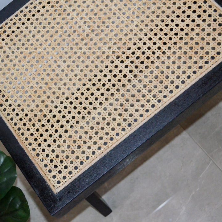 Byron Black 2 Seater Mango Wood Rattan Bench - Fab Habitat , Benches, [product_size],