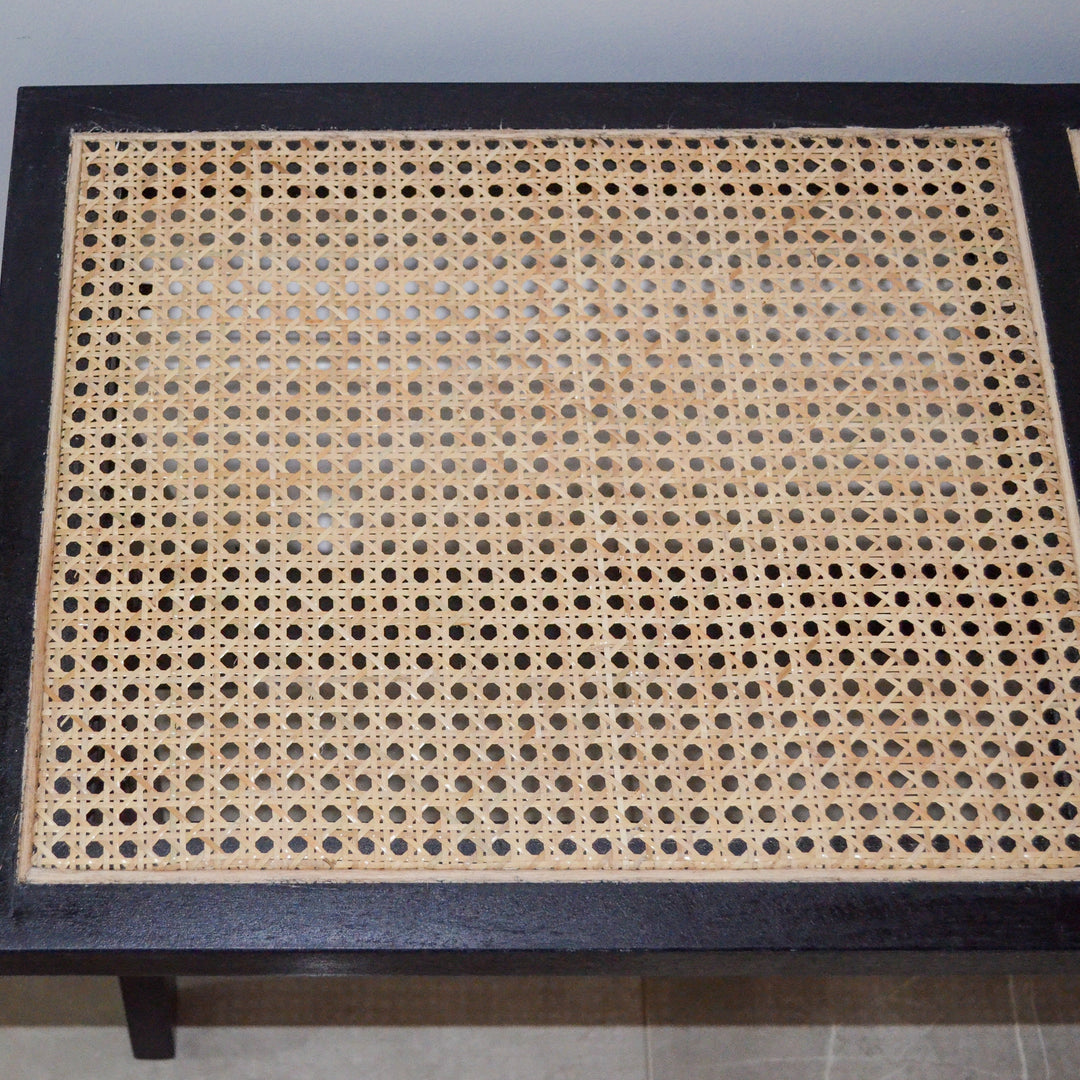 Byron Black 2 Seater Mango Wood Rattan Bench - Fab Habitat , Benches, [product_size],