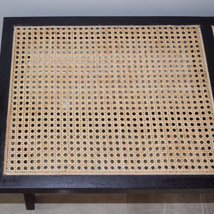 Byron Black 2 Seater Mango Wood Rattan Bench - Fab Habitat , Benches, [product_size],
