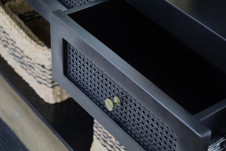 Byron Black Mango Wood & Rattan Console Table with 3 Drawers - 150cm
