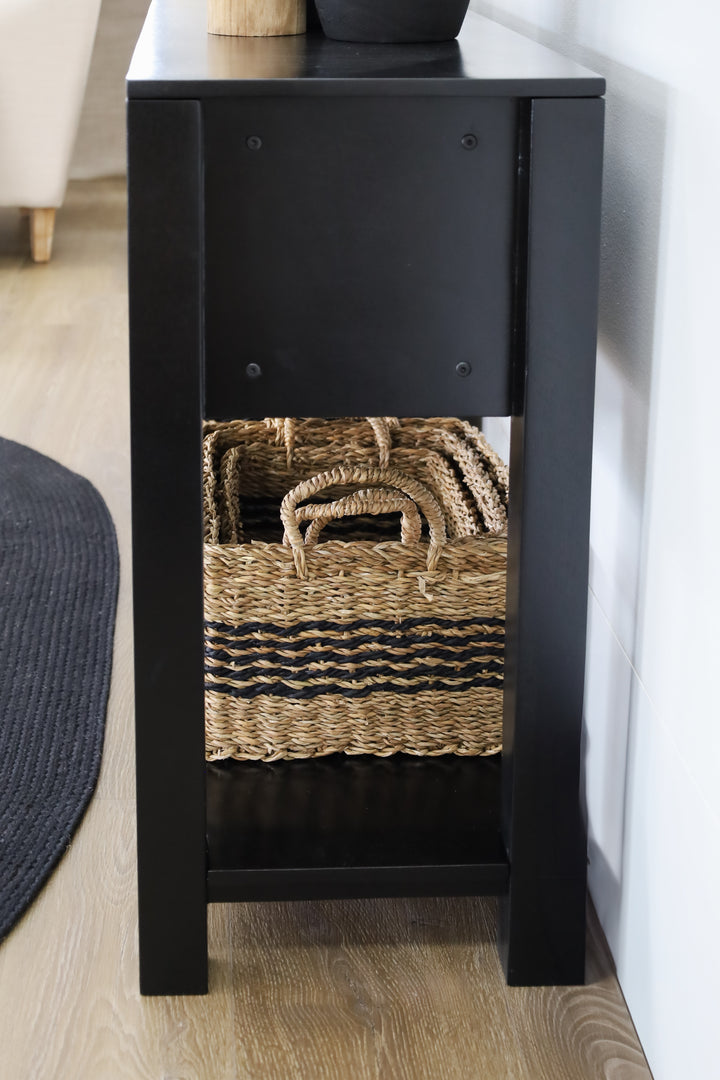 Byron Black Mango Wood & Rattan Console Table with 3 Drawers - 150cm