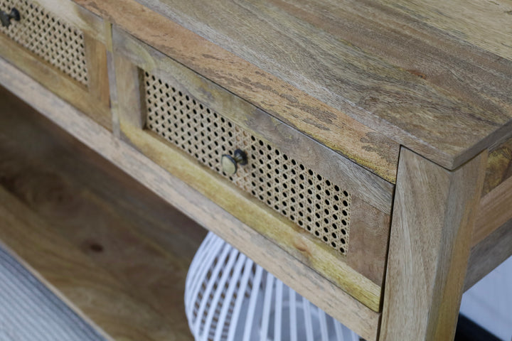 Byron Natural Mango Wood & Rattan Console Table with 3 Drawers - 150cm