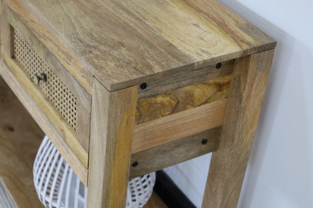 Byron Natural Mango Wood & Rattan Console Table with 3 Drawers - 150cm