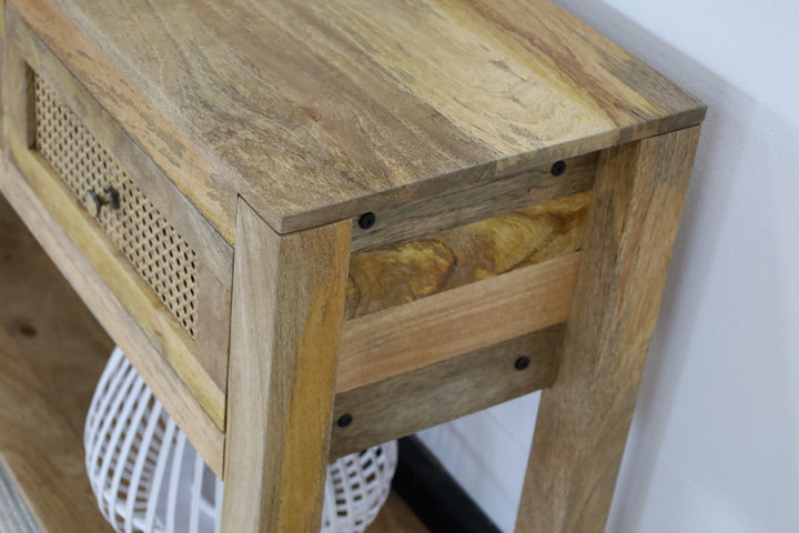 Byron Natural Mango Wood & Rattan Console Table with 3 Drawers - 150cm