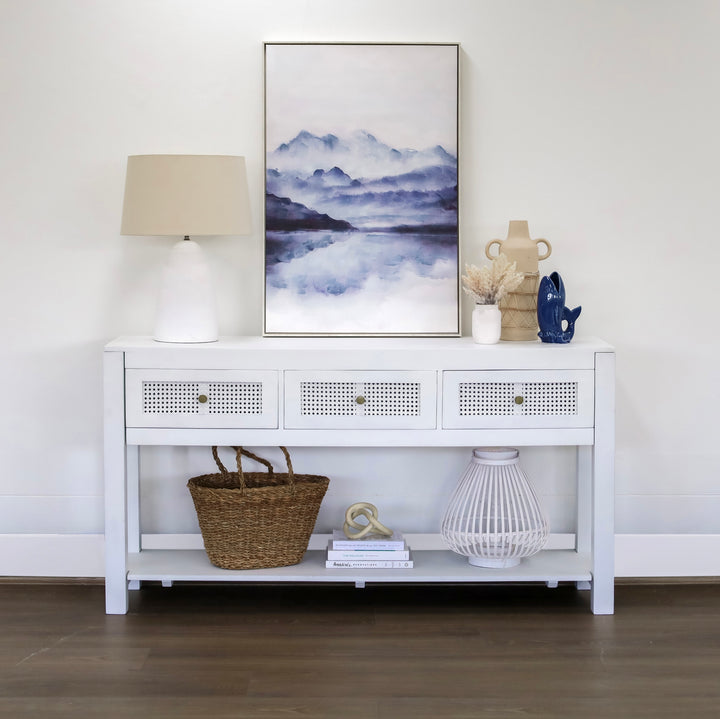 Byron White Mango Wood & Rattan Console Table with 3 Drawers - 150cm