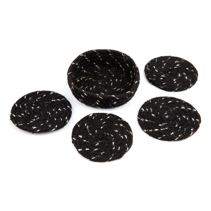 Set of 4 Deryn Black handmade 10 cm round jute coasters - Fab Habitat , Coasters, [product_size],