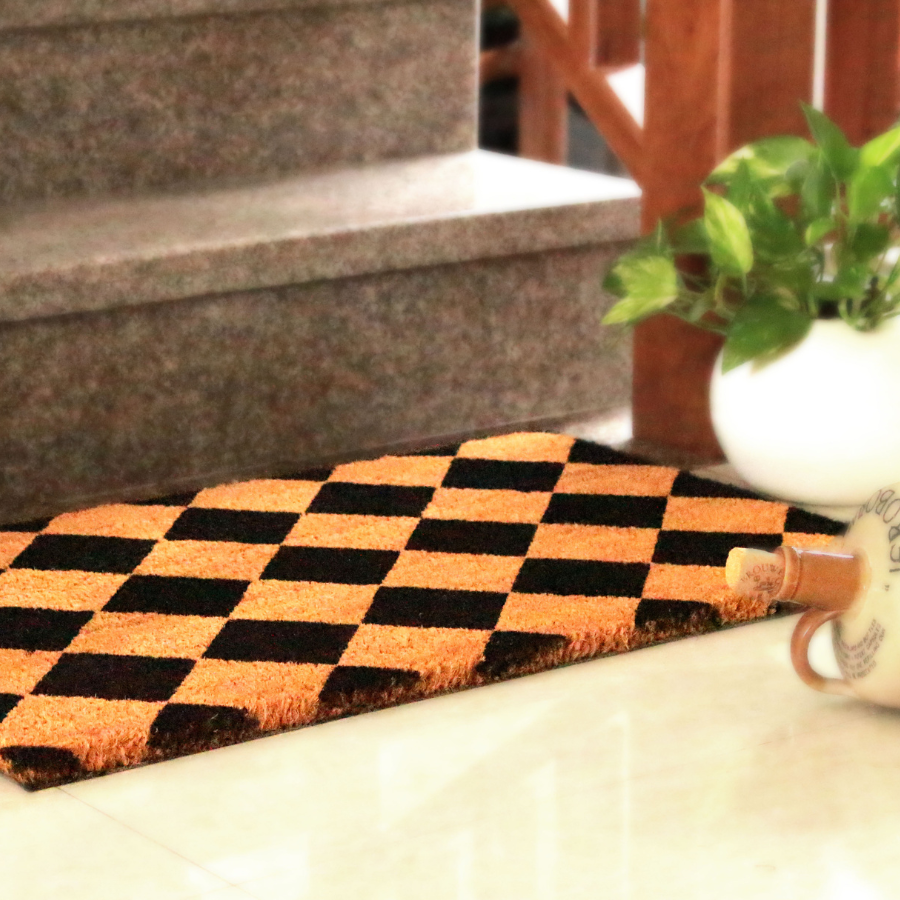 Diamond Pattern Black and Natural PVC Backed Doormat - Fab Habitat , Doormats, [product_size],