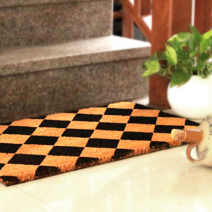 Diamond Pattern Black and Natural PVC Backed Doormat - Fab Habitat , Doormats, [product_size],
