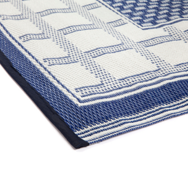 Europa Midnight Blue Geometric Recycled Plastic Reversible Outdoor Rug - Fab Habitat , Recycled Plastic Rugs & Mats,