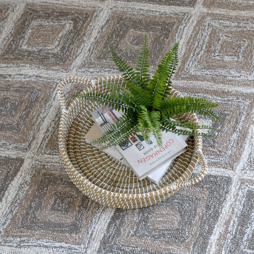 Set of 3 Mowdok Handmade Kaisa Grass Round Decorative Platter Trays - Fab Habitat , Decorative Bowls & Accents,