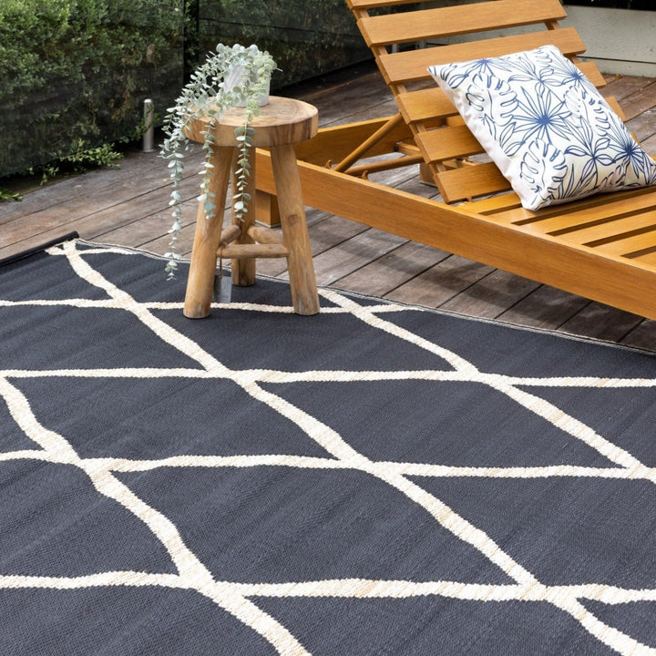 Nairobi Black and Natural Diamond Recycled Plastic Outdoor Rug - Fab Habitat , Recycled Plastic Rugs & Mats, [product_size],