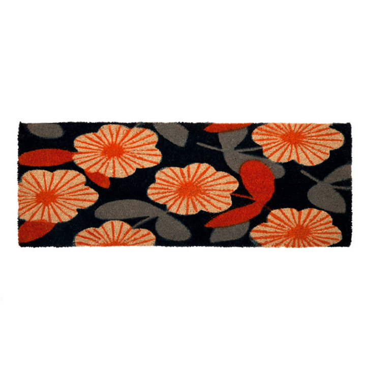 Floral Dark Blue Botanical PVC Backed Long Doormat - Fab Habitat , Doormats, [product_size],