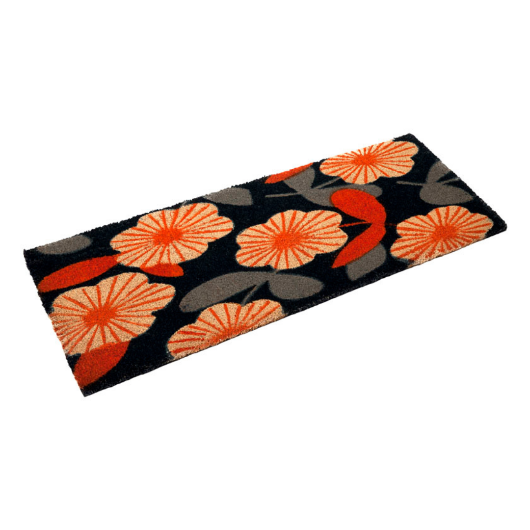 Floral Dark Blue Botanical PVC Backed Long Doormat - Fab Habitat , Doormats, [product_size],