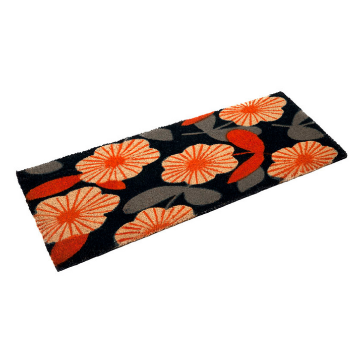 Floral Dark Blue Botanical PVC Backed Long Doormat - Fab Habitat , Doormats, [product_size],