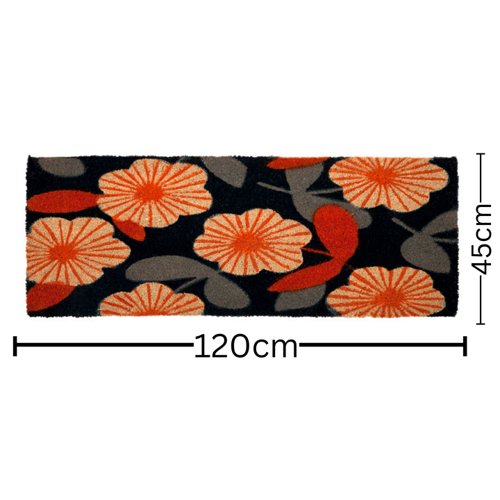 Floral Dark Blue Botanical PVC Backed Long Doormat
