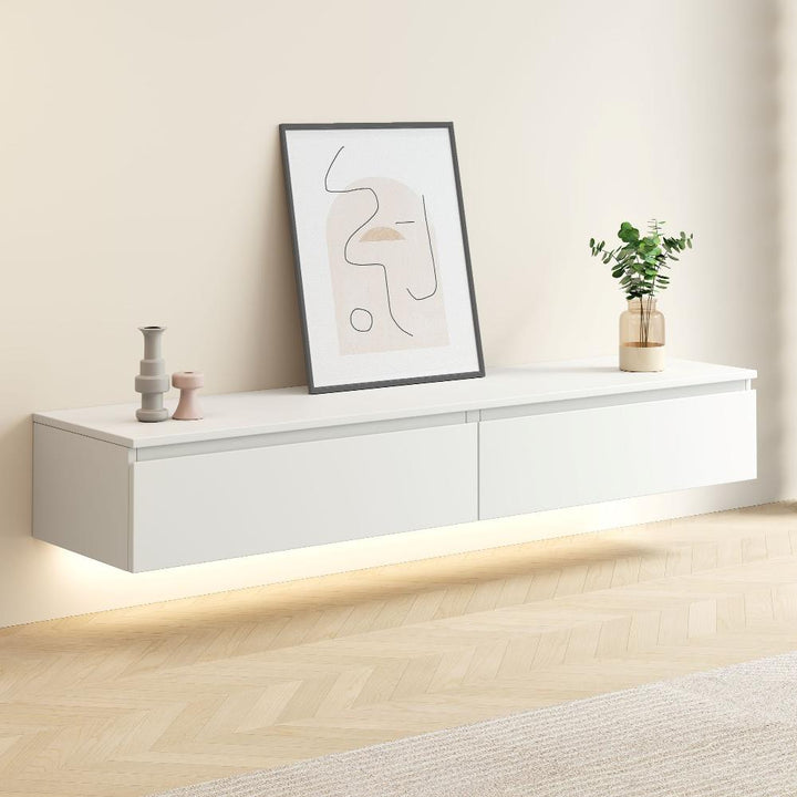 Madison Floating White TV Unit with Storage - 160cm - Fab Habitat , TV Units,