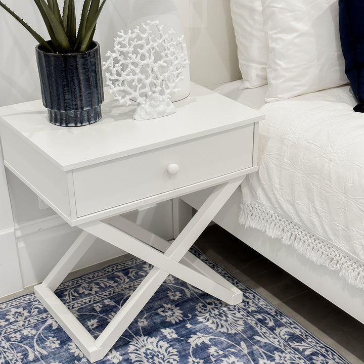 Hakone White Bedside Table with 1 Drawer - Fab Habitat , Side Tables,