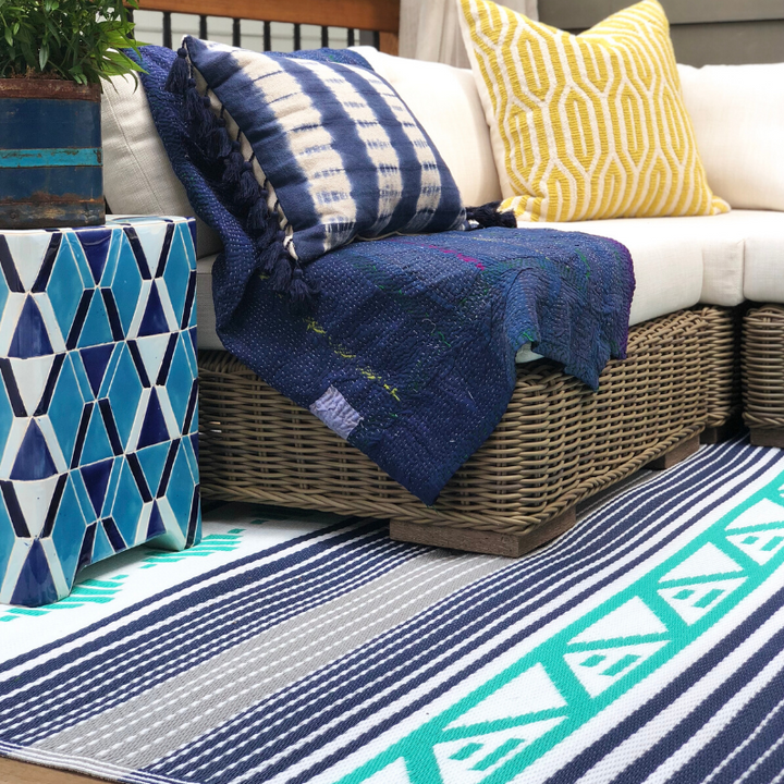 Ibiza Multicoloured Recycled Plastic Reversible Large Outdoor Rug - Fab Habitat , Recycled Plastic Rugs & Mats, [product_size],