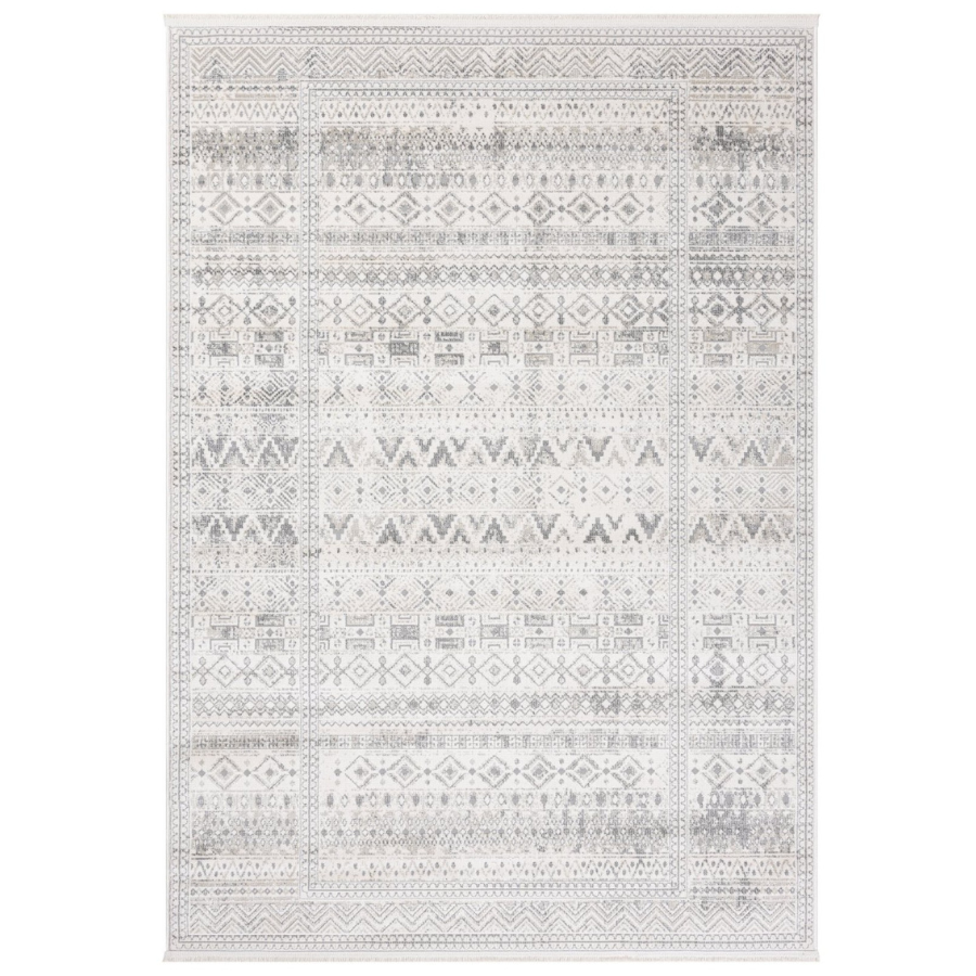 Ikop Light Grey and White Traditional Distressed Rug