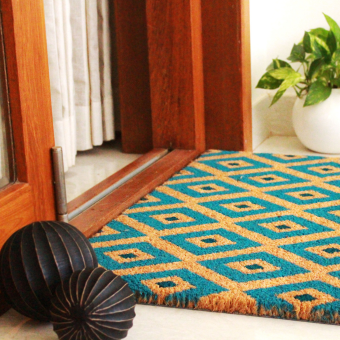 Kimberley Blue Diamond PVC Backed Long Coir Doormat - Fab Habitat , Doormats, [product_size],