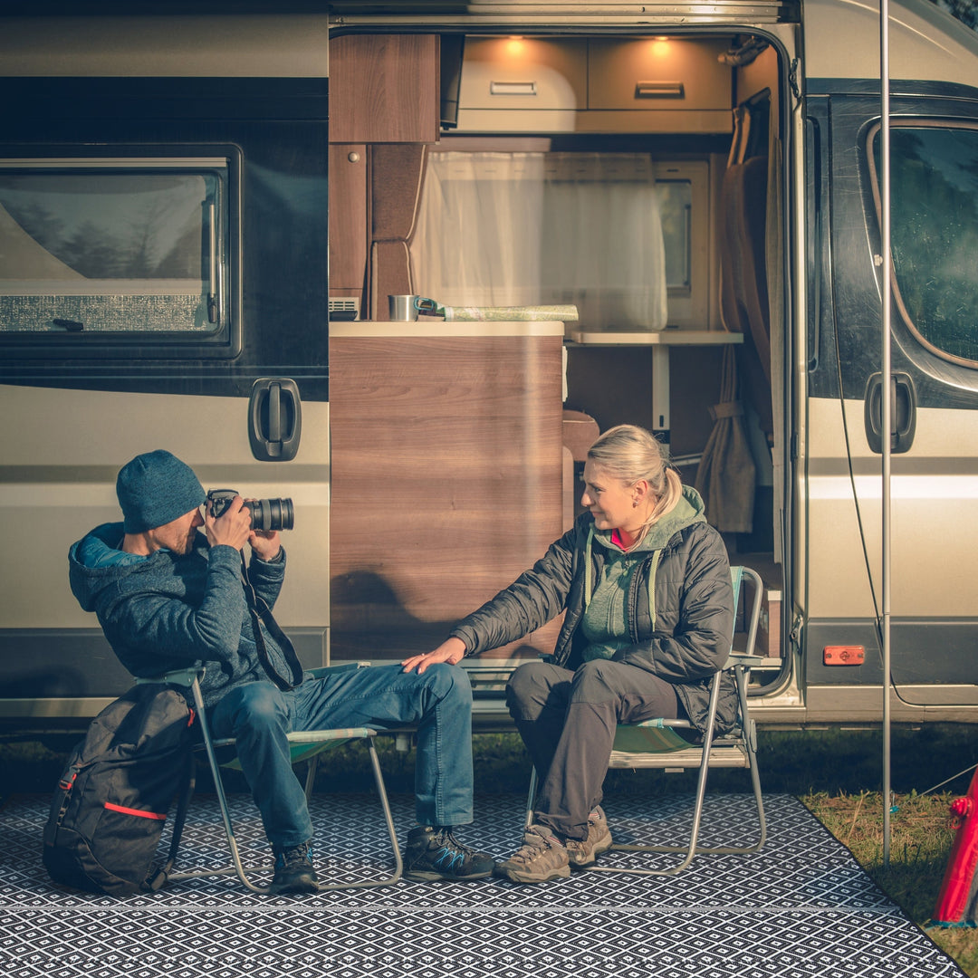 Kimberley Black & White Rectangular Diamond Pattern Foldable Waterproof XL Camping Mat - 270x360 CM - Fab Habitat , Camping Mats,