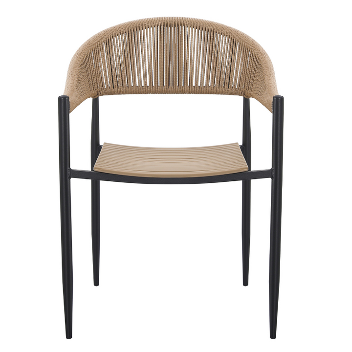 Front of Knox black frame chair – beige seat with natural cane back – stylish dining furniture – buy online in Australia
