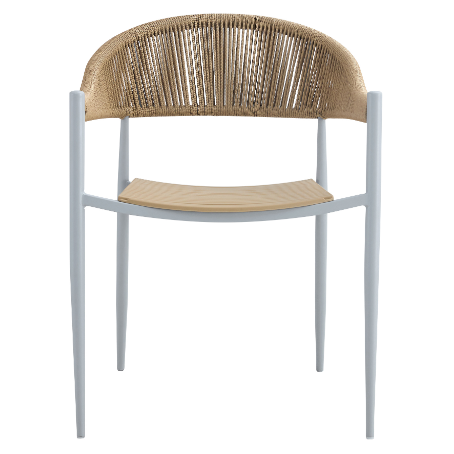 Front view of Knox dining chair – beige seat with white wood legs – rattan back – buy online in Australia