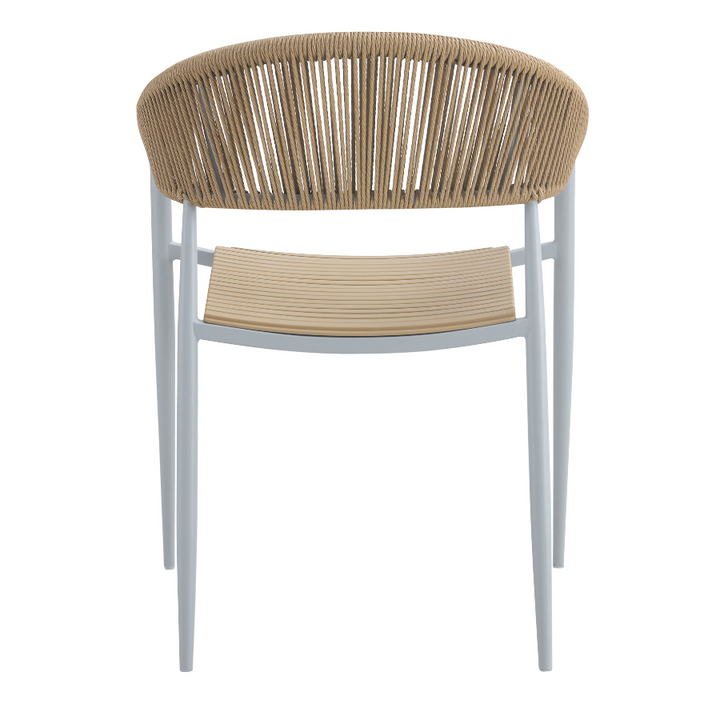 Angled view of Knox white and beige chair – woven rattan design – modern dining room chair – buy online in Australia