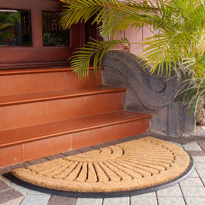 60x90 cm Kochi Decorative Half Round Rubber Bordered Coir Doormat - Fab Habitat , Doormats, [product_size],