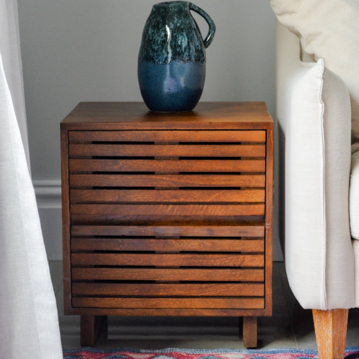 Leo Solid Wood Modern 2 Drawer Bedside Table - Fab Habitat , Side Tables, [product_size],