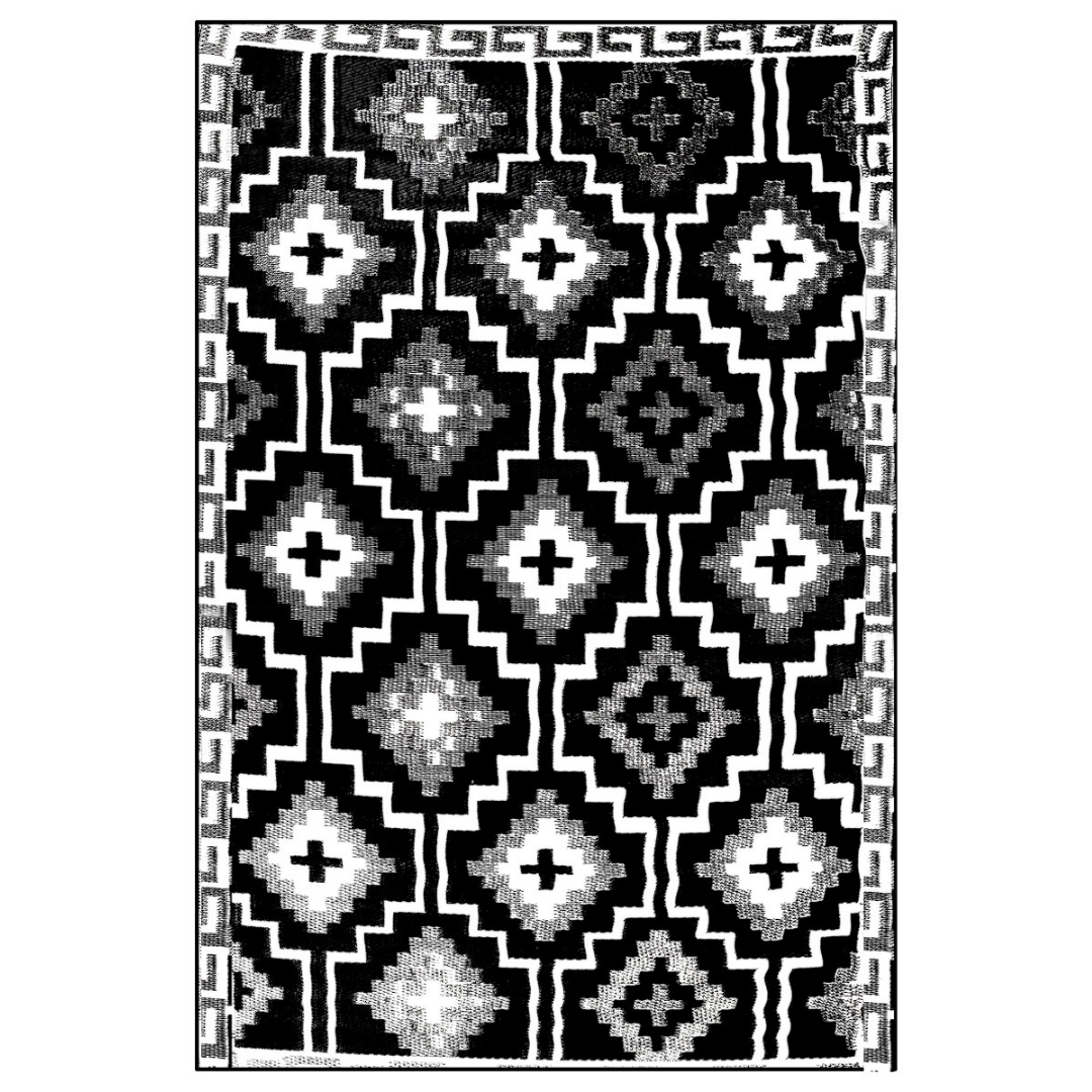Lhasa Black and Cream Moroccan Recycled Plastic Outdoor Rug - Fab Habitat , Recycled Plastic Rugs & Mats, [product_size],
