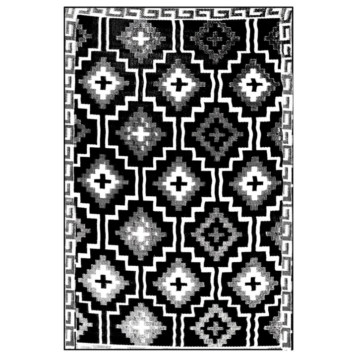 Lhasa Black and Cream Moroccan Recycled Plastic Outdoor Rug - Fab Habitat , Recycled Plastic Rugs & Mats, [product_size],