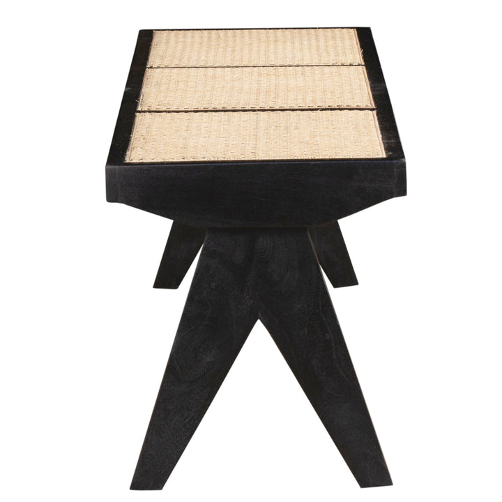 Byron Black 2 Seater Mango Wood Rattan Bench - Fab Habitat , Benches, [product_size],