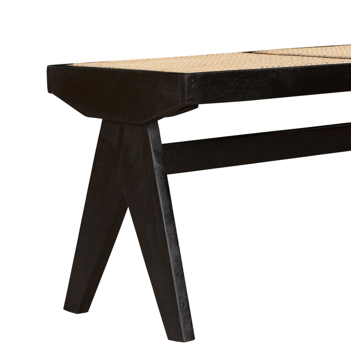 Byron Black 2 Seater Mango Wood Rattan Bench - Fab Habitat , Benches, [product_size],