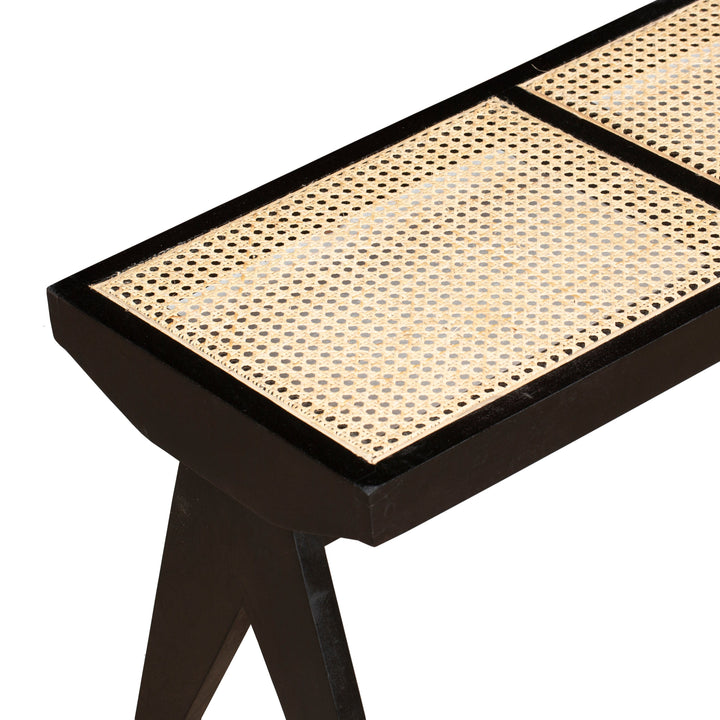 Byron Black 2 Seater Mango Wood Rattan Bench - Fab Habitat , Benches, [product_size],