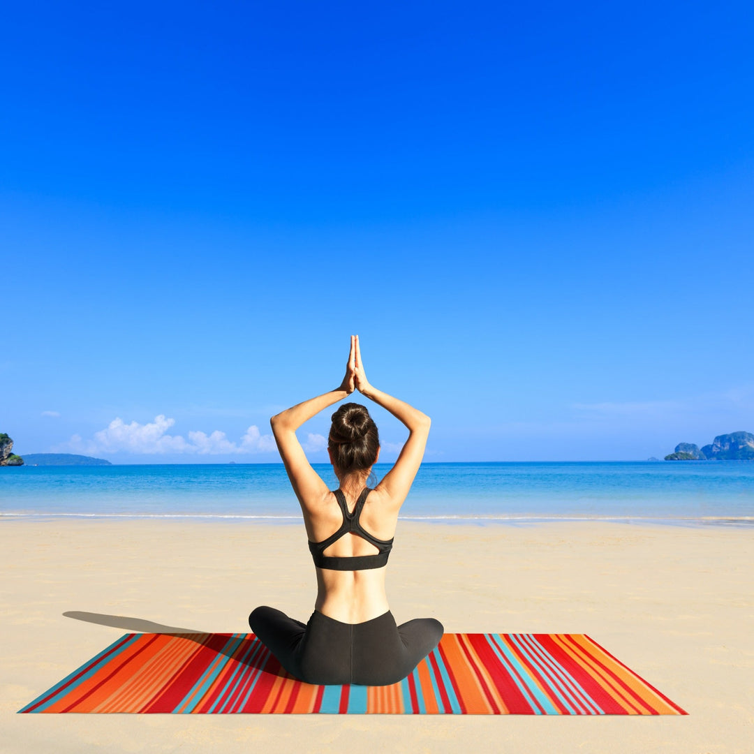 Malibu Multicoloured Striped Recycled Plastic Reversible Outdoor Rug - Fab Habitat , Recycled Plastic Rugs & Mats,