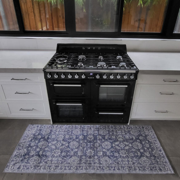 60 Cm X 180 Cm Megan Blue Machine Washable Non Slip Kitchen Mat - Fab Habitat , Machine Washable Kitchen Mats, [product_size],